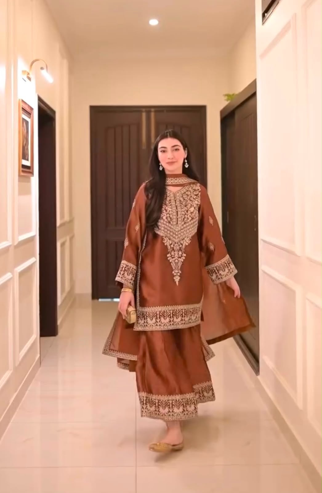 Premium Chinon Silk Embroidered Top, Palazzo & Dupatta Set