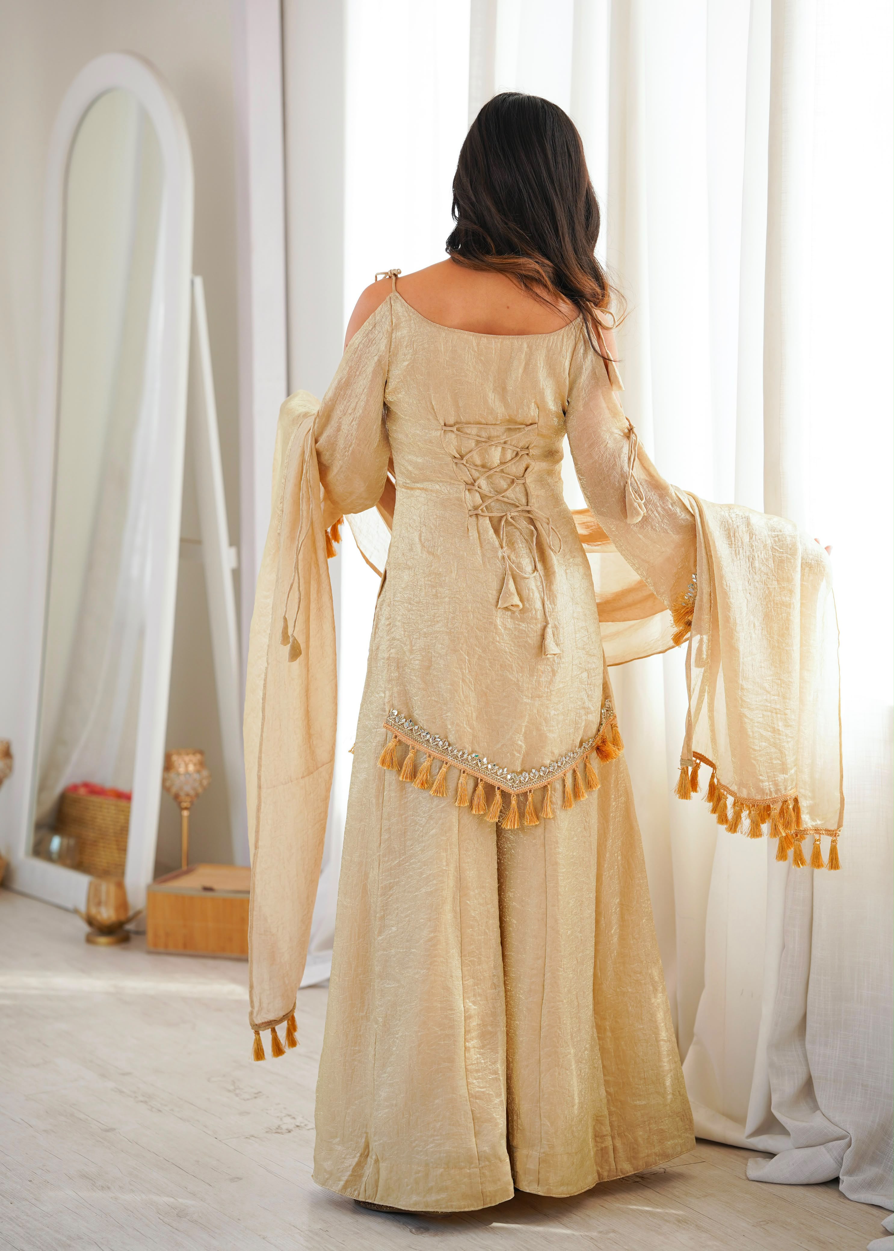 Women's Doremon Crush Palazzo Suit Set with Real Mirror Work & Dupatta