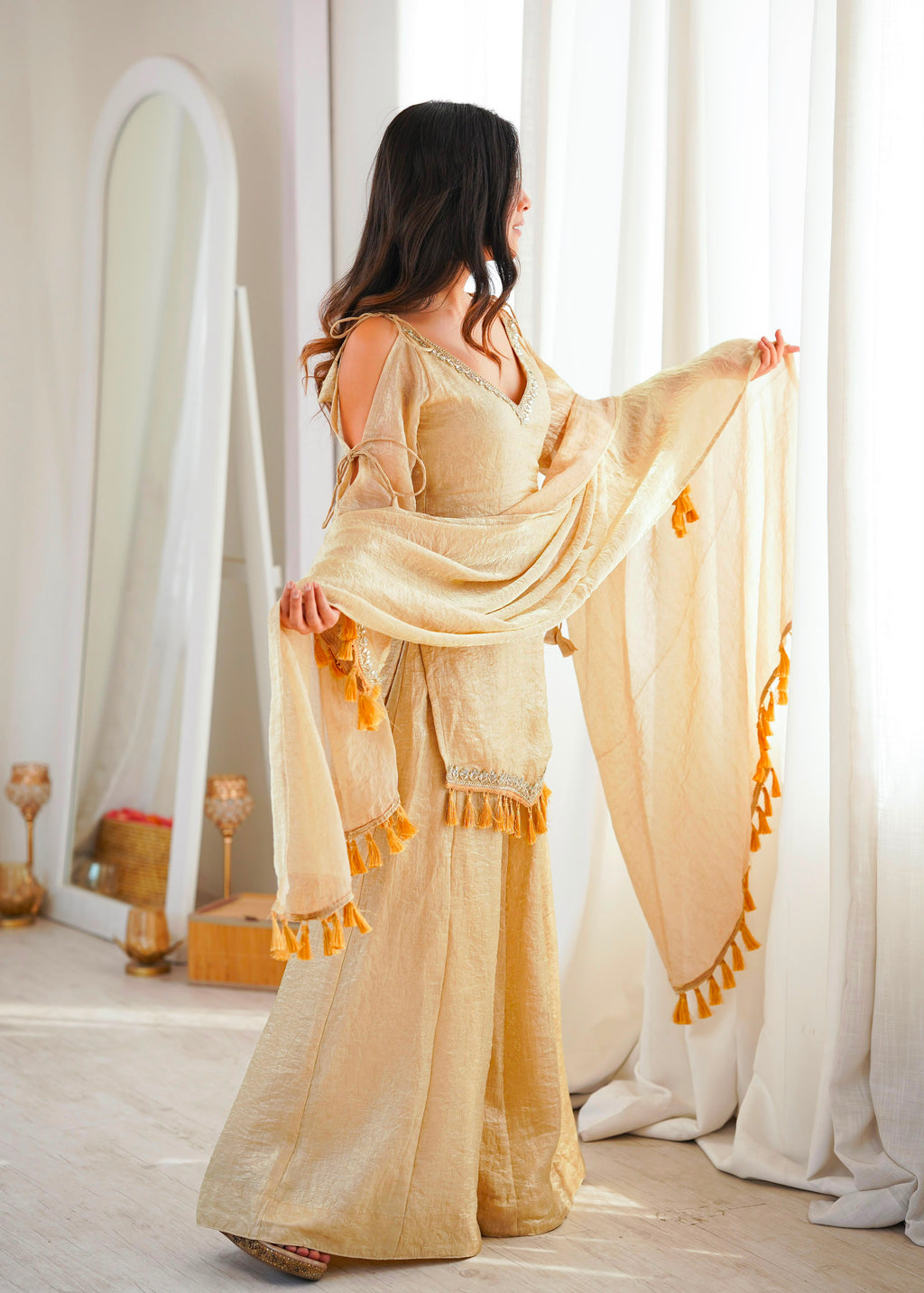 Women's Doremon Crush Palazzo Suit Set with Real Mirror Work & Dupatta