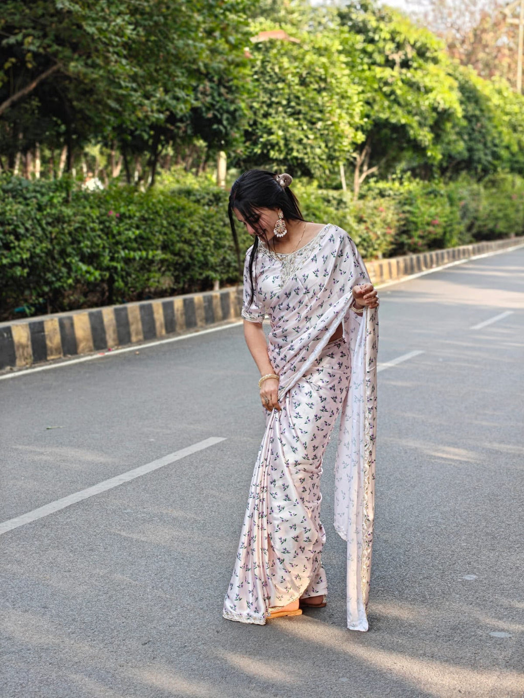Japan Satin Digital Print Saree with Handwork Khatli Blouse