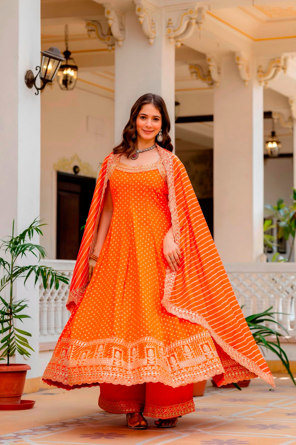 Exclusive Bandhani Silk Gown Set – Real Mirror & Embroidery Handwork