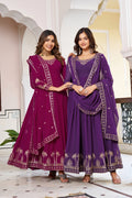 Faux Georgette Sequence & Thread Embroidered Gown Set with Pants & Dupatta