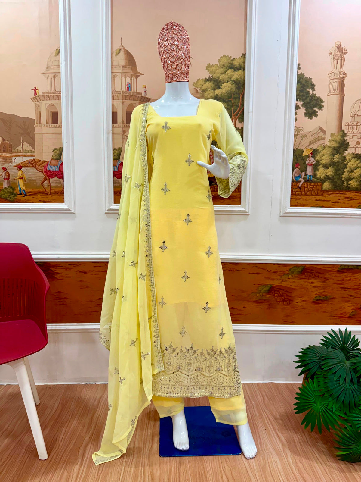 Designer Faux Georgette Embroidered Kurti Set with Pant & Dupatta