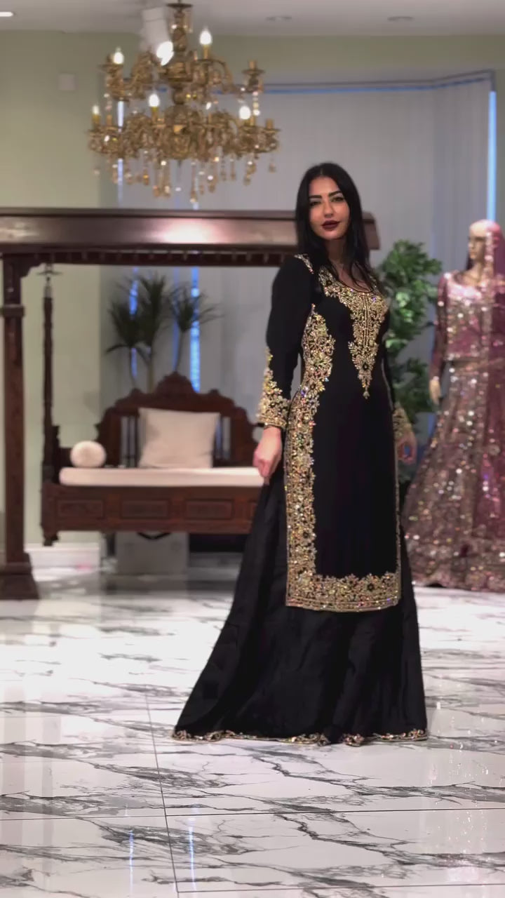 Designer Faux Georgette Suit & Plazoo Set with Dual-Sided Sequence Work