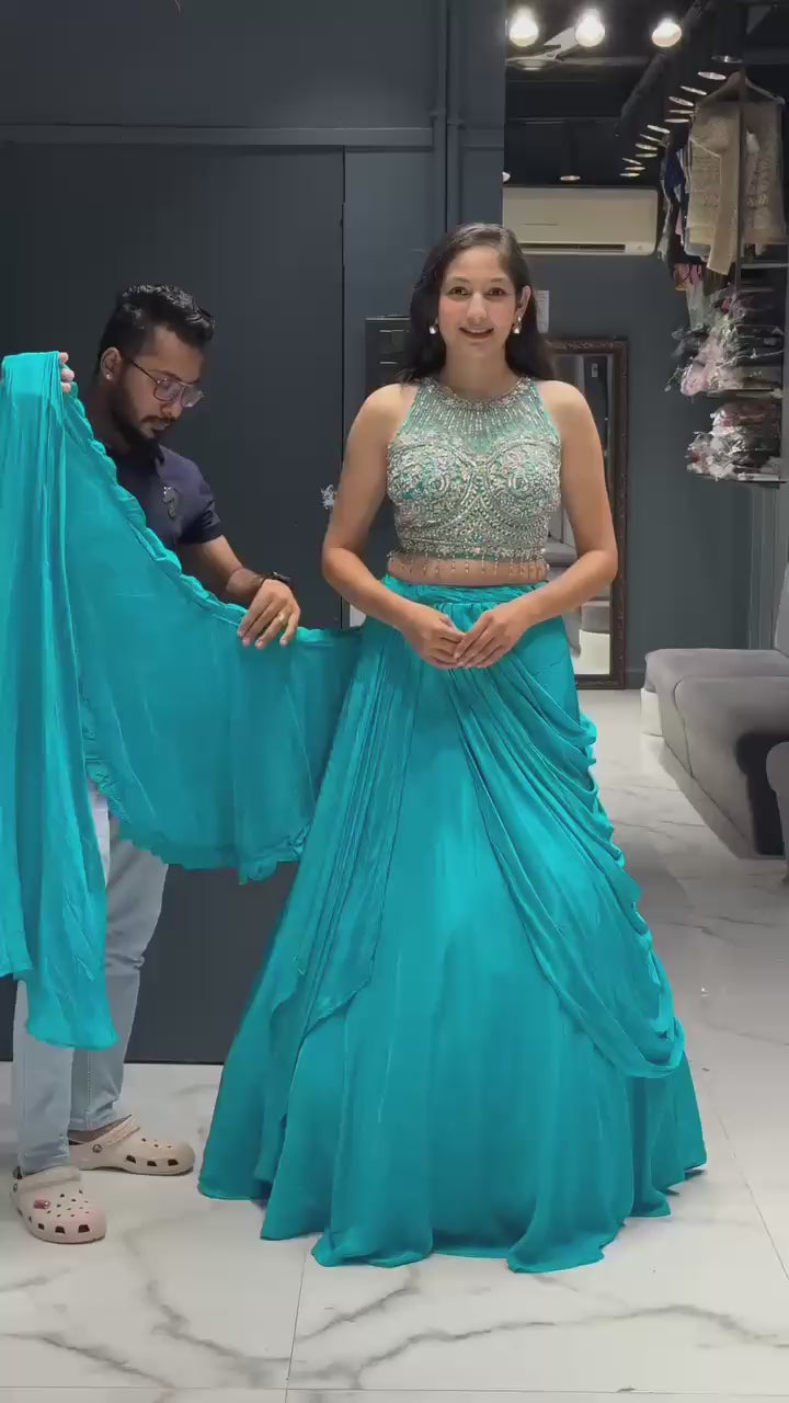 Princess Charm Pre-Stitched Silk Lehenga Saree with Embroidered Pallu