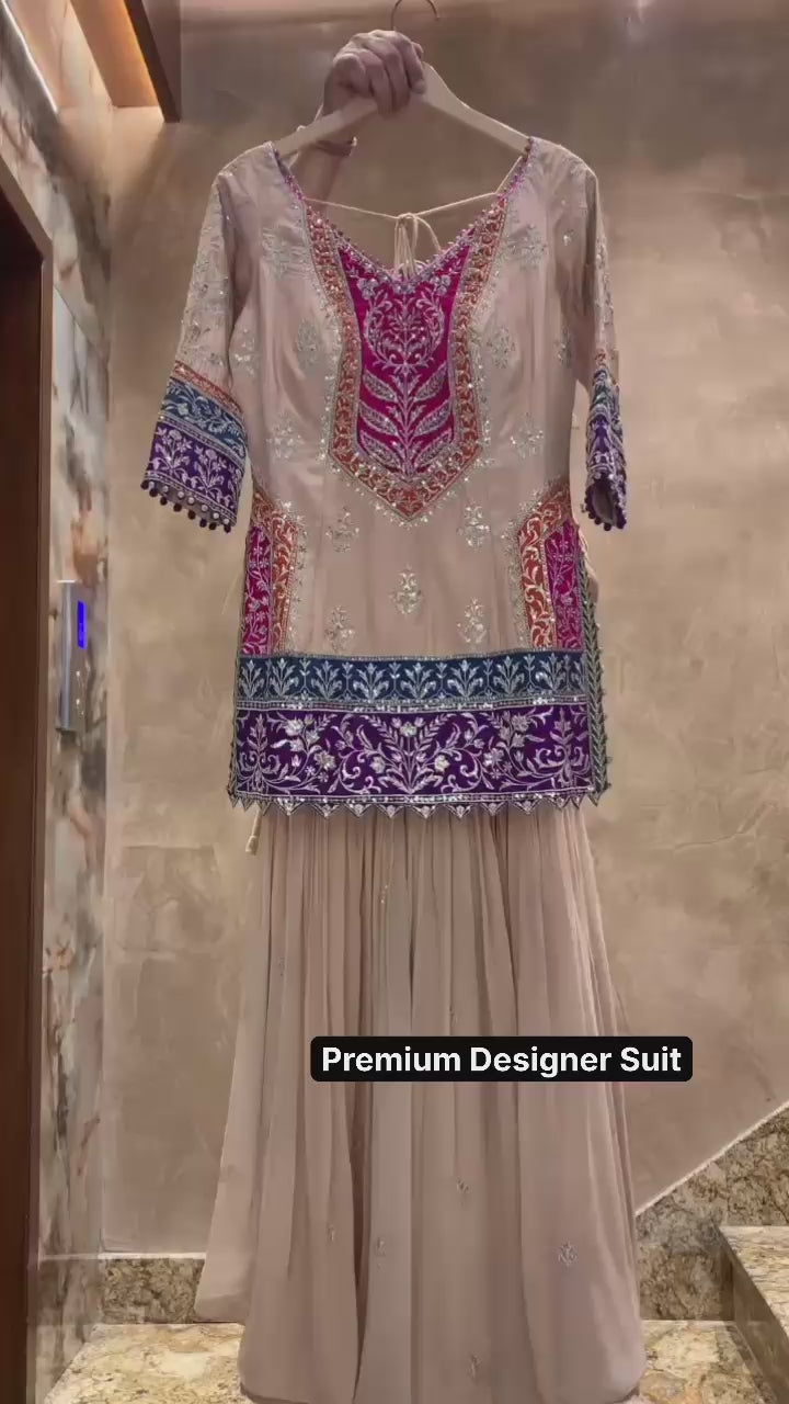 Heavy 3-Piece Silk Suit Set with Embroidery Work & Fancy Lace