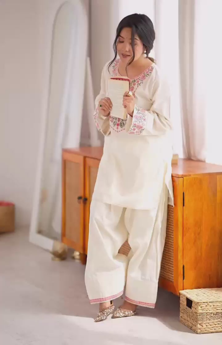 Premium Designer Khadi Cotton Embroidered Co-ord Set