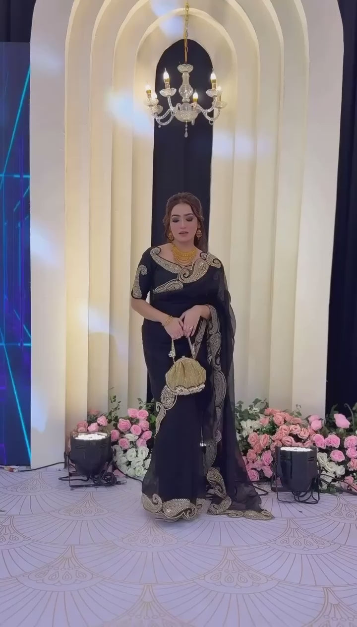Designer Tibby Silk Saree with Thread & Sequence Embroidery and Mono Banglori Blouse
