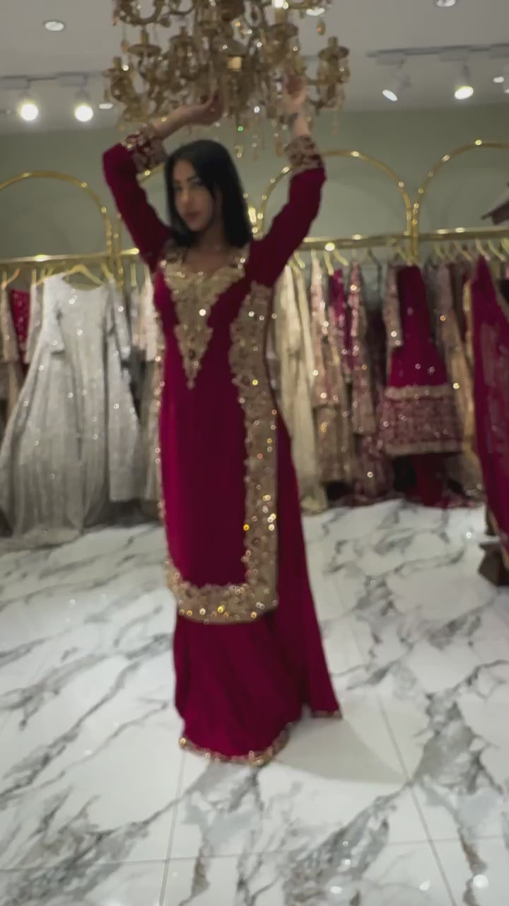 Designer Faux Georgette Suit & Plazoo Set with Dual-Sided Sequence Work