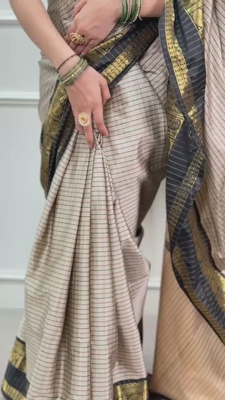 Silk Saree with Checks Pattern & Ornate Zari Border