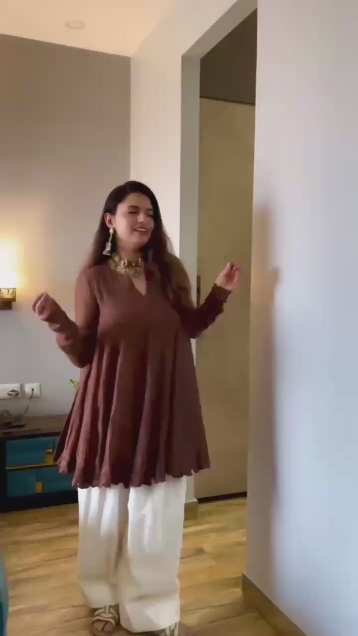 Embroidered Mal Chanderi Kurti & Palazzo Set