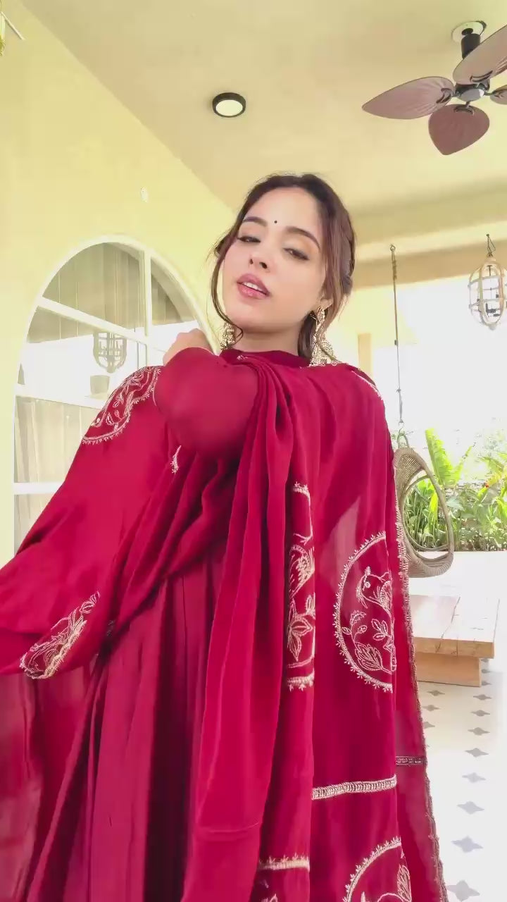 Exclusive Roman Silk Anarkali Suit Set with Fancy Lace & Chanderi Dupatta