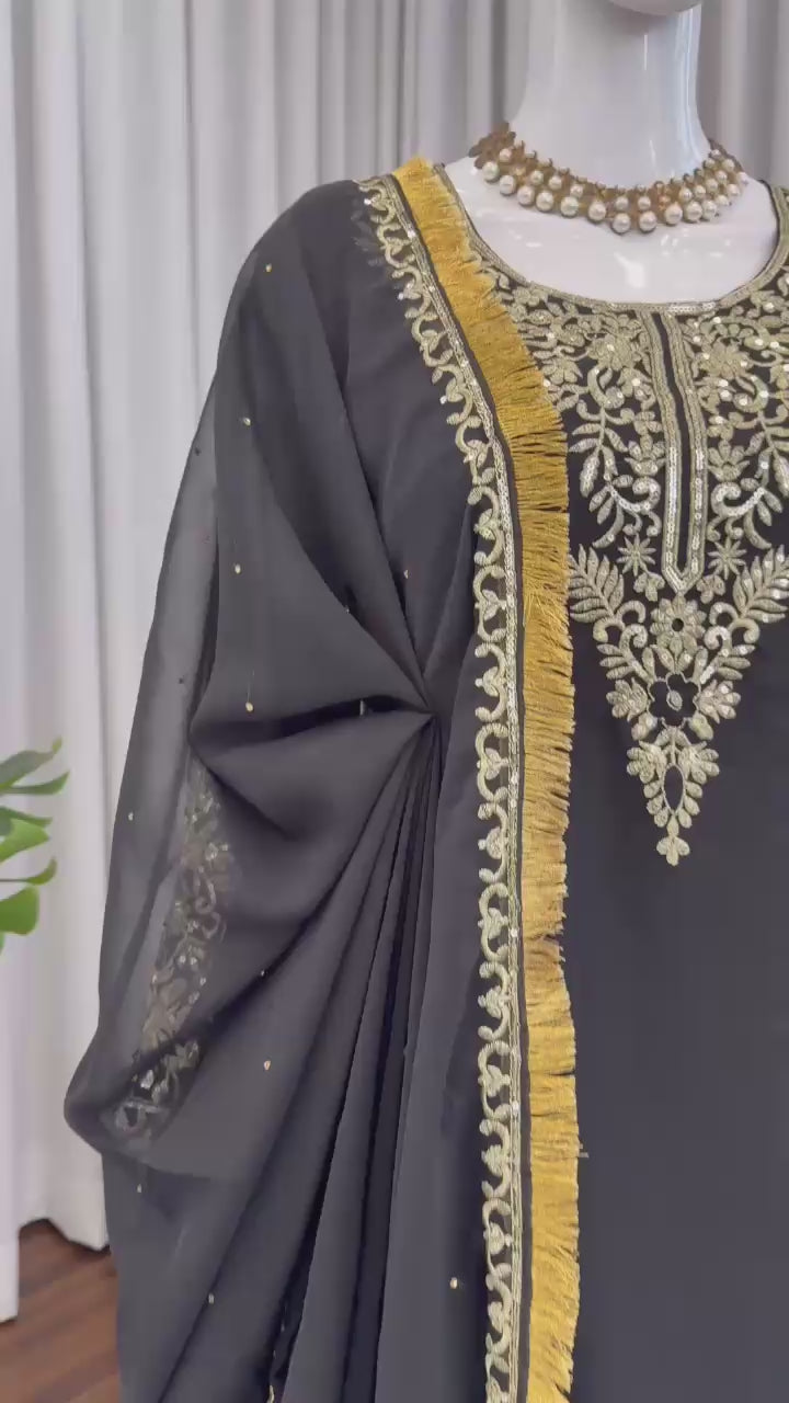 Designer Faux Georgette Suit & Plazoo Set with Dual-Sided Sequence Work