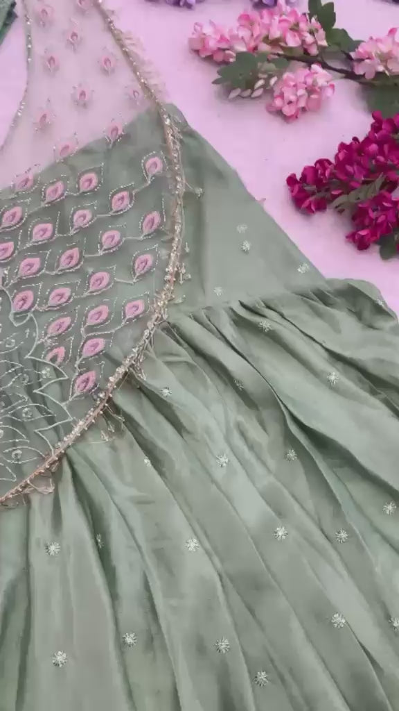 Green cut sleeve lehnga